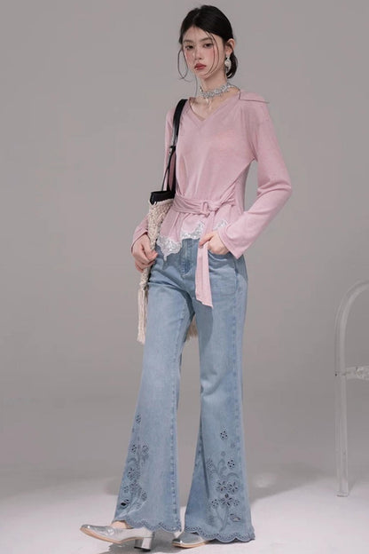 Pink Lyocell Lace Top