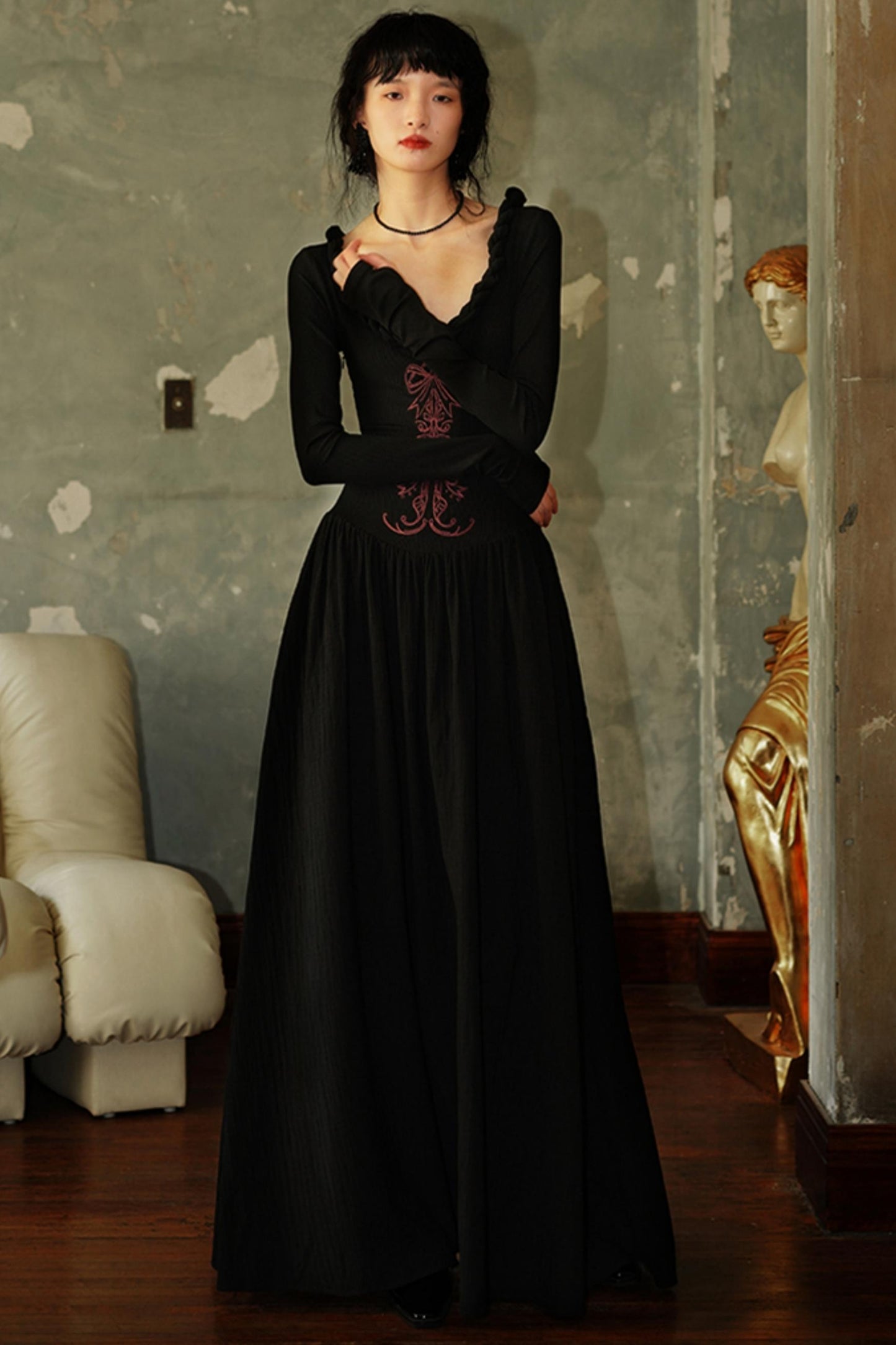 Chinese Embroidery Long Sleeve Dress