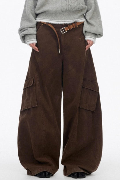 Distressed Wide-Leg Cargo Pants