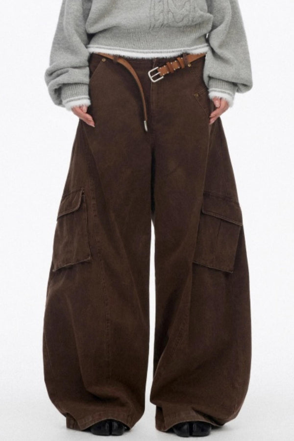 Distressed Wide-Leg Cargo Pants