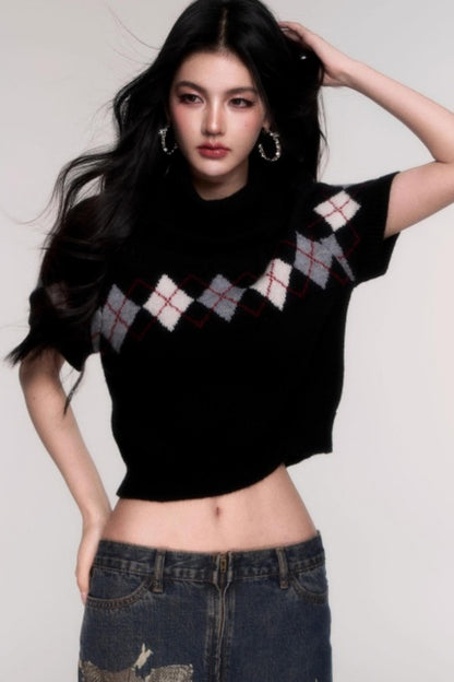 High Neck Short Sleeve Sweater