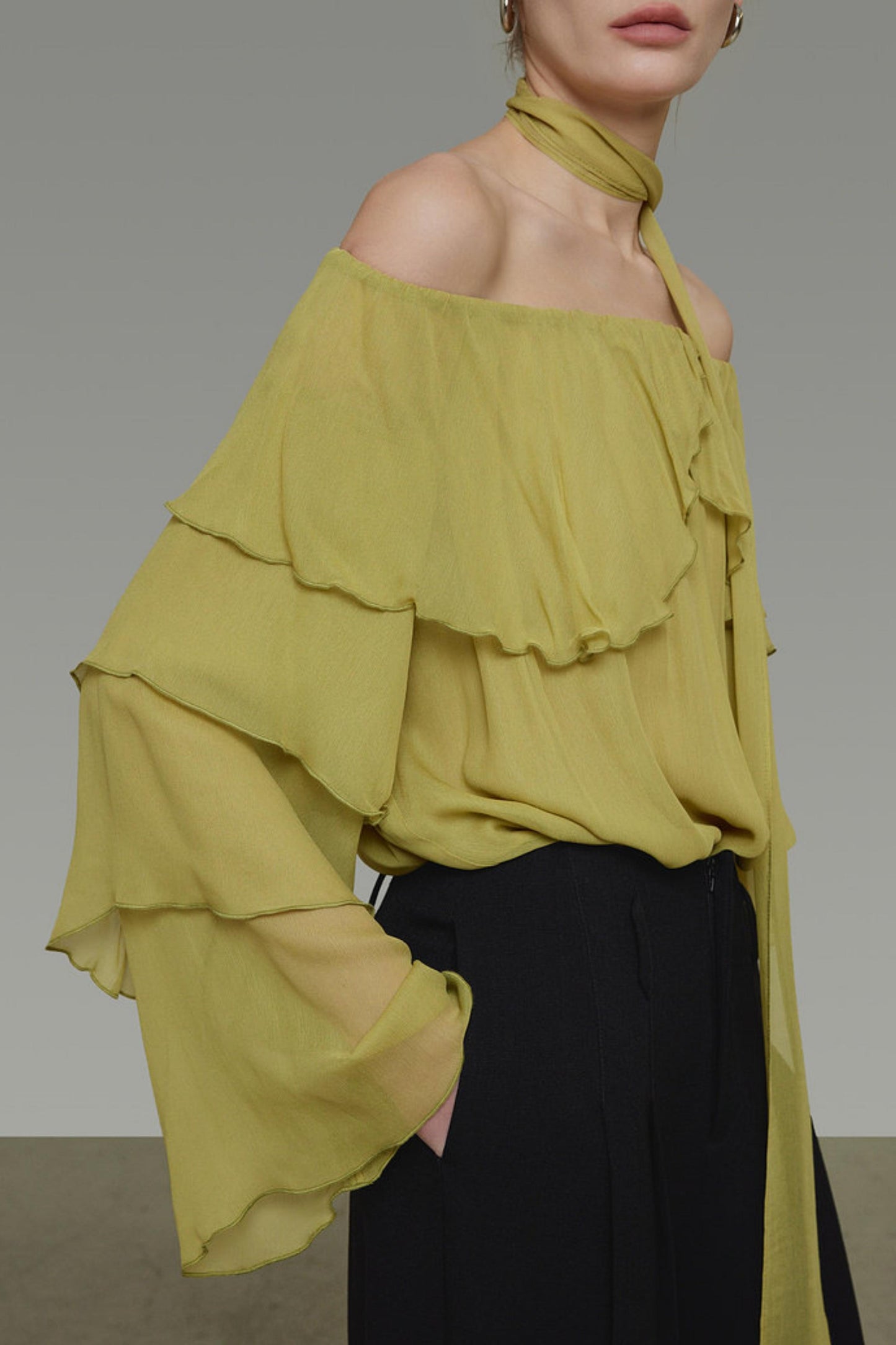 Ruffled Off-Shoulder Ruffled Shirt