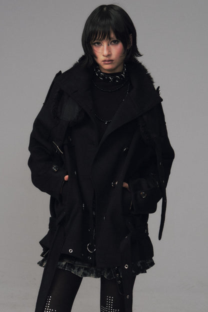 Dark Large Lapel Woolen Jacket