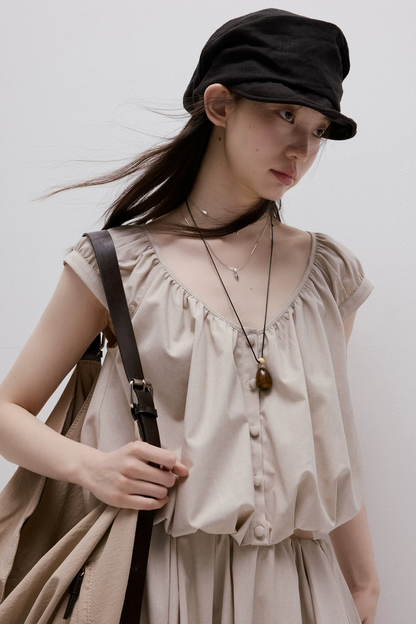 Apricot Gray Linen Top