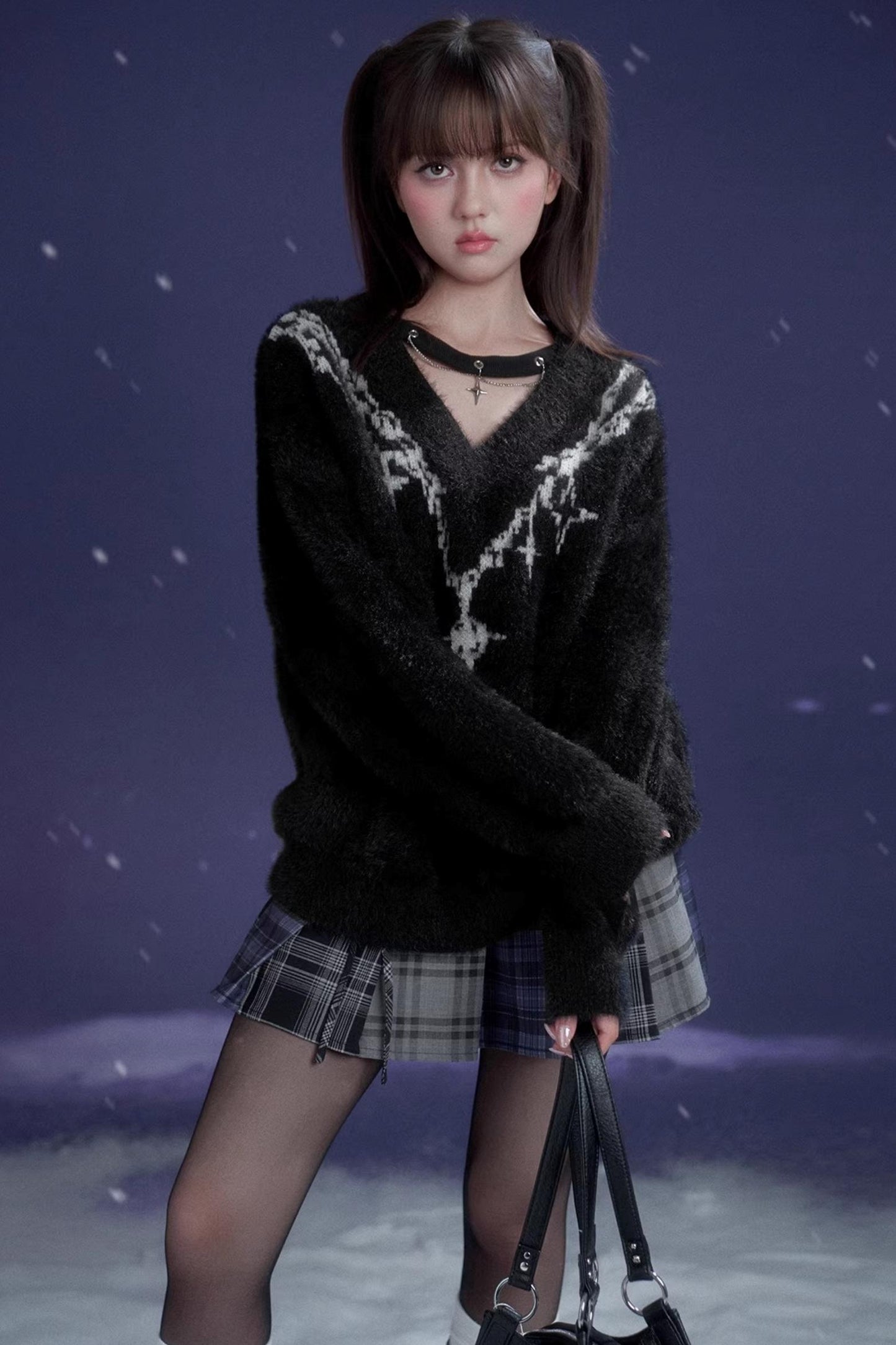 Dark Jacquard Choker Sweater