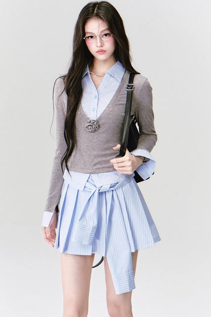 Blue Patchwork Shirt Set-Up