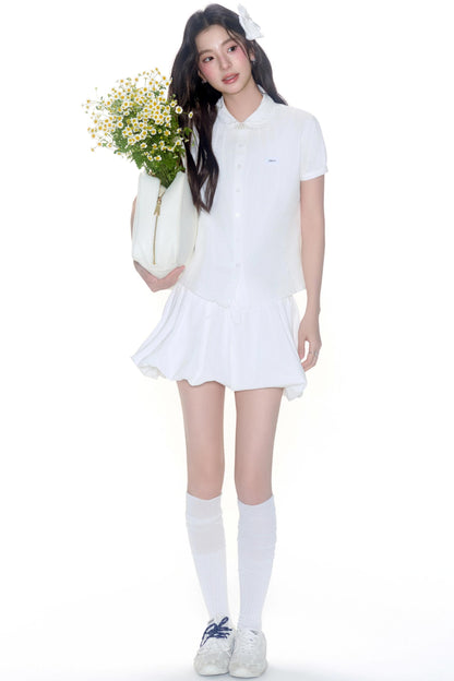 Layered Lace Short Sleeve Shirt Set-Up