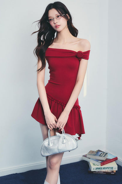 Pink One-Shoulder Drawstring Dress