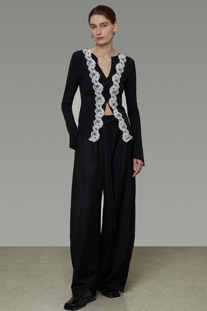 Lace Knitted V-Neck Sweater