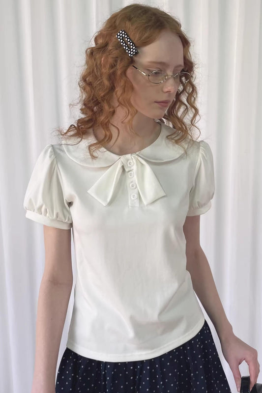 Doll Collar Puff Knit Top