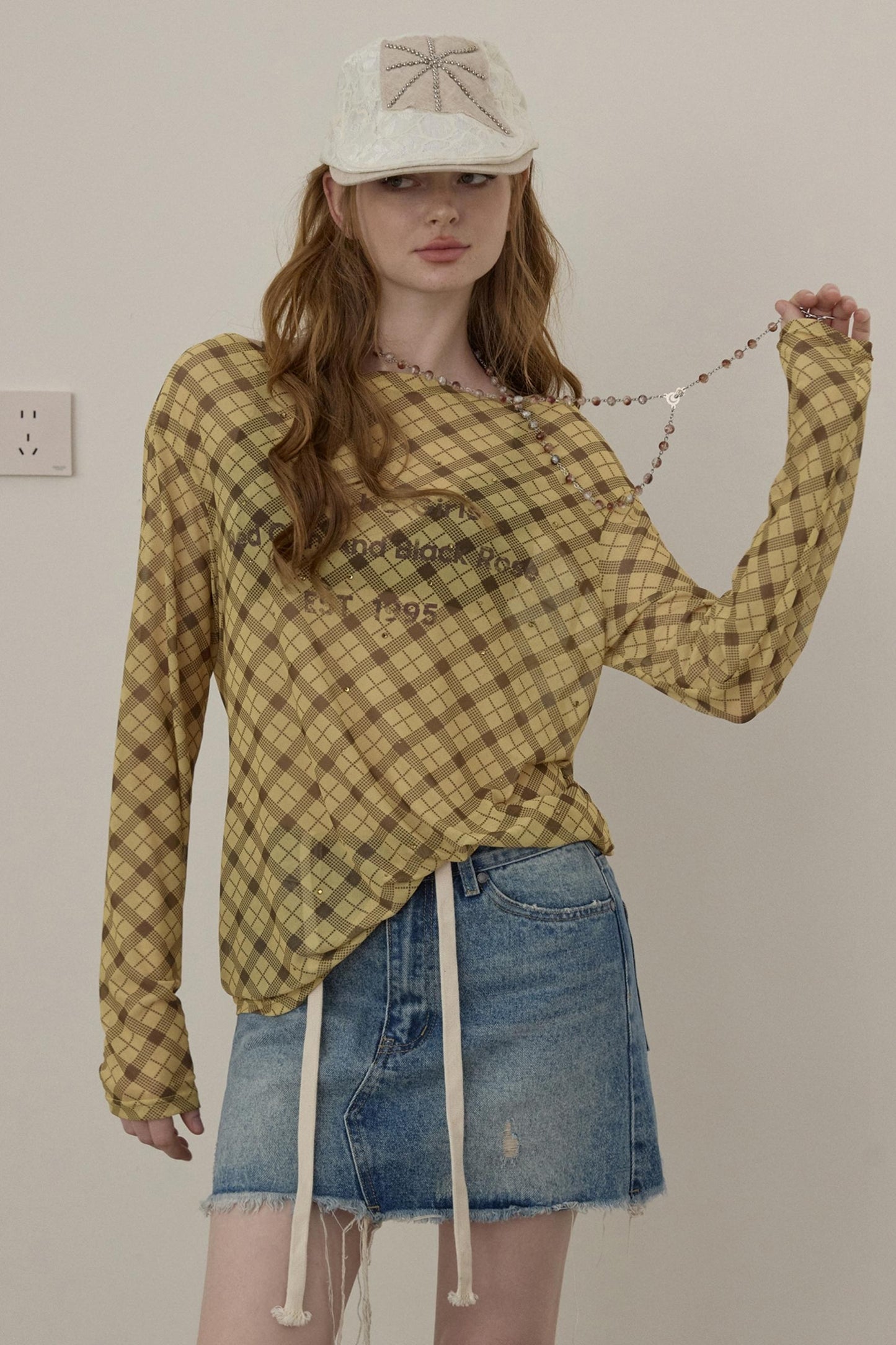 Wooha Retro Plaid Long Sleeve T-Shirt