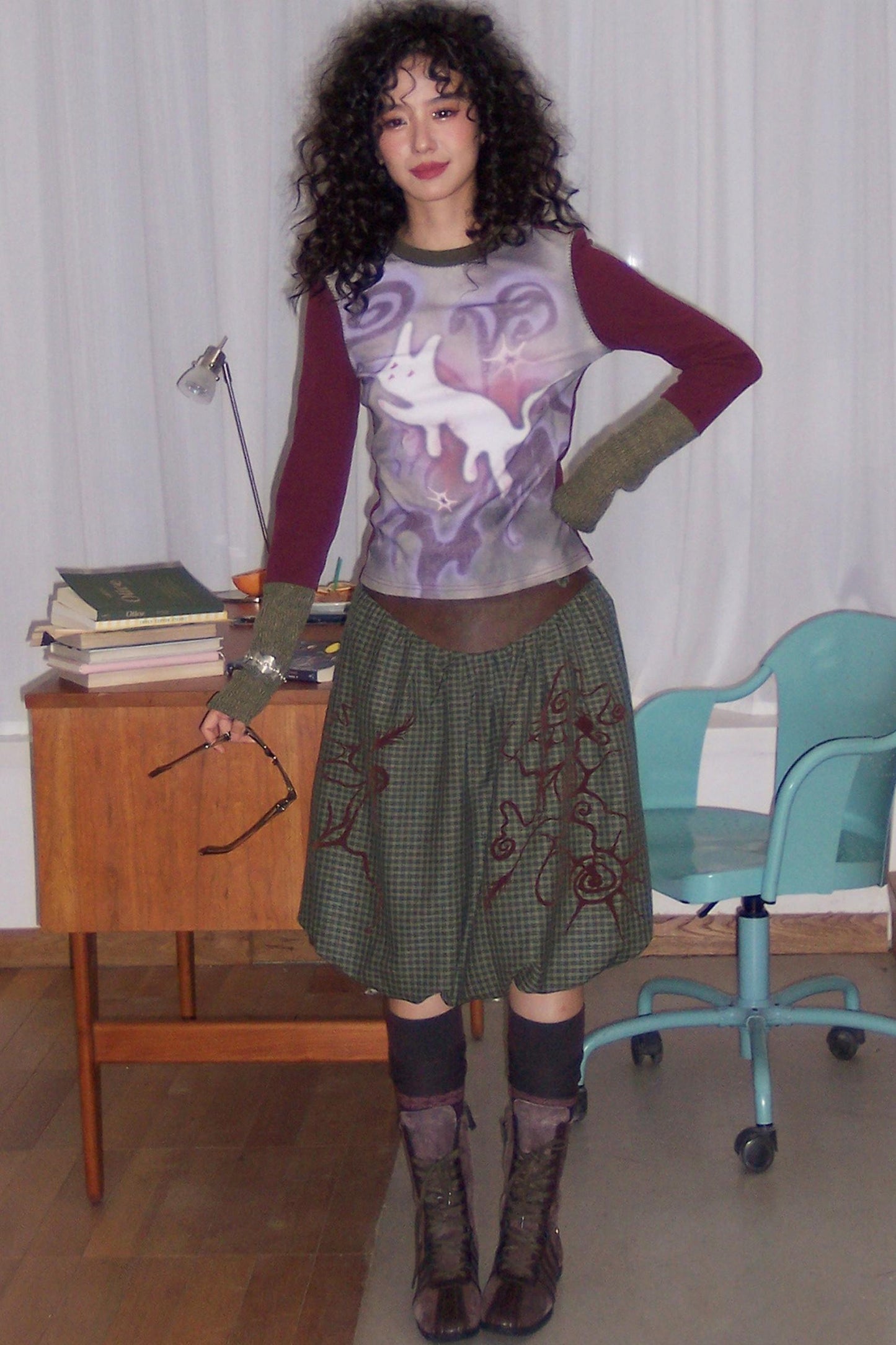 Flower Bud Flock Print Skirt