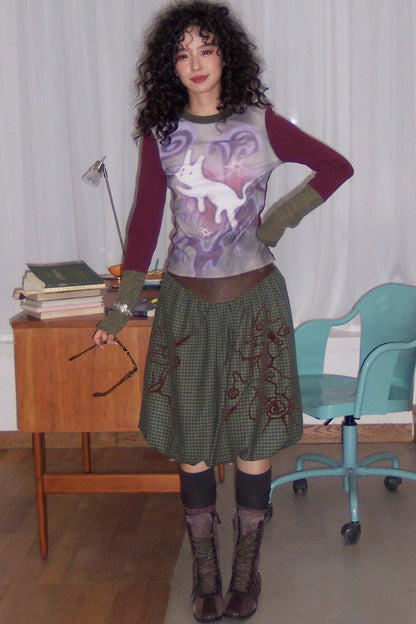 Flower Bud Flock Print Skirt