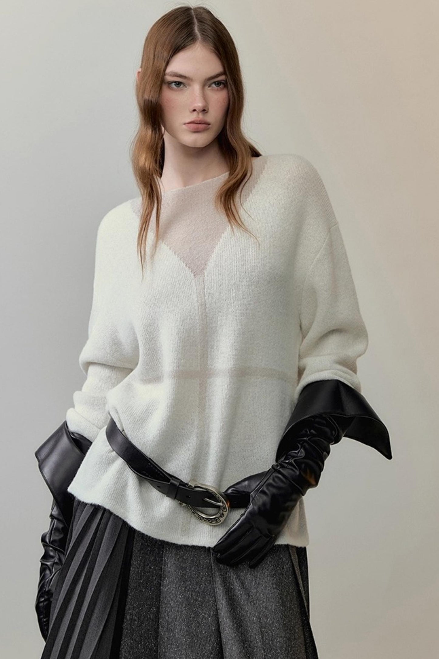 Translucent Knit V-Neck Top