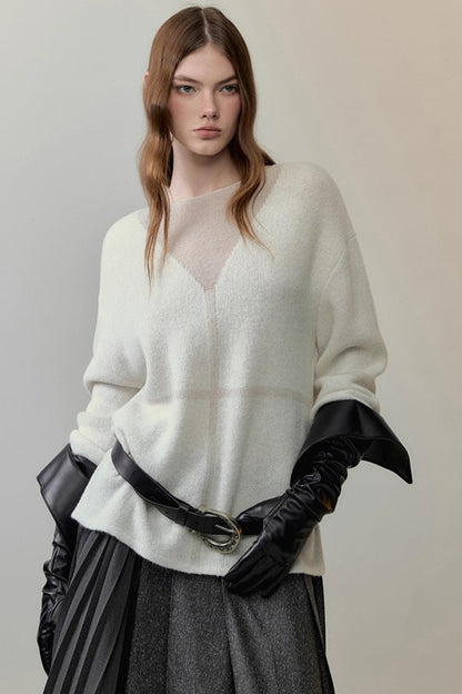 Translucent Knit V-Neck Top