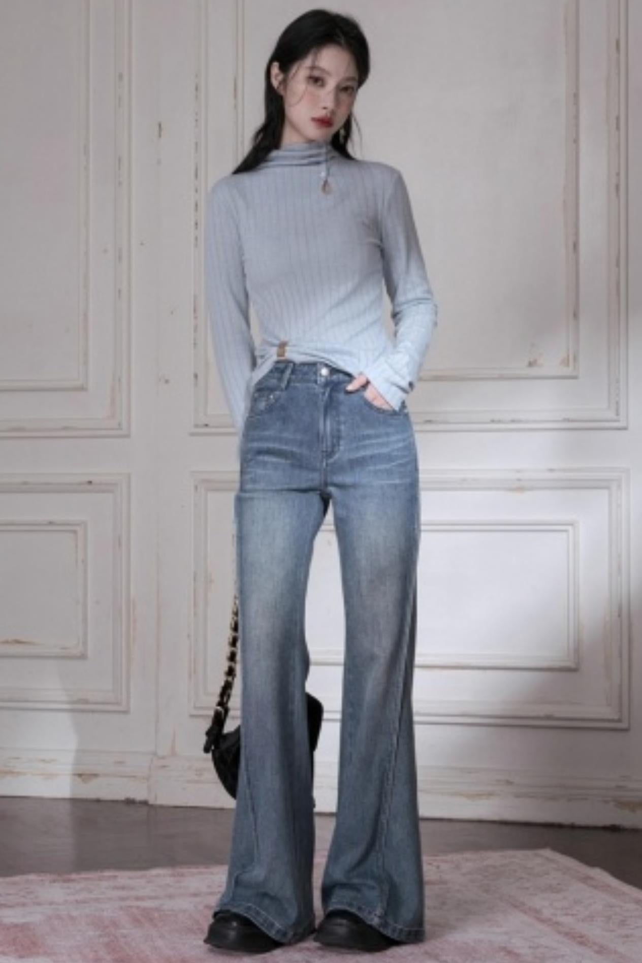 Light Blue Turtleneck Knitwear Top