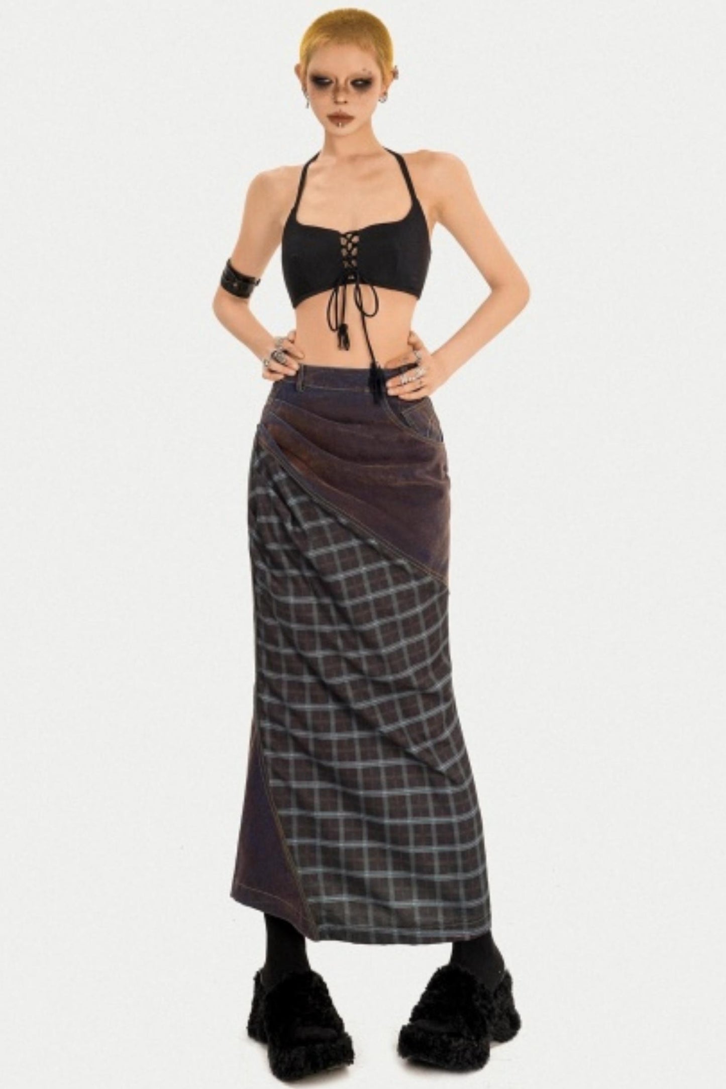 Autumn Plaid Patchwork Skirt
