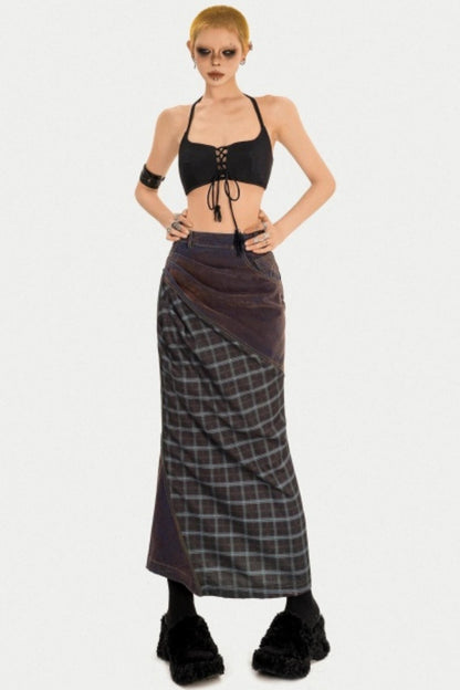 Autumn Plaid Patchwork Skirt