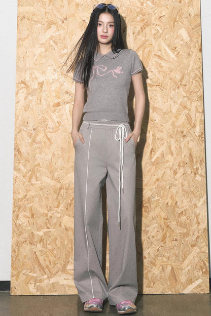 Lace Waist Wide-Leg Pants