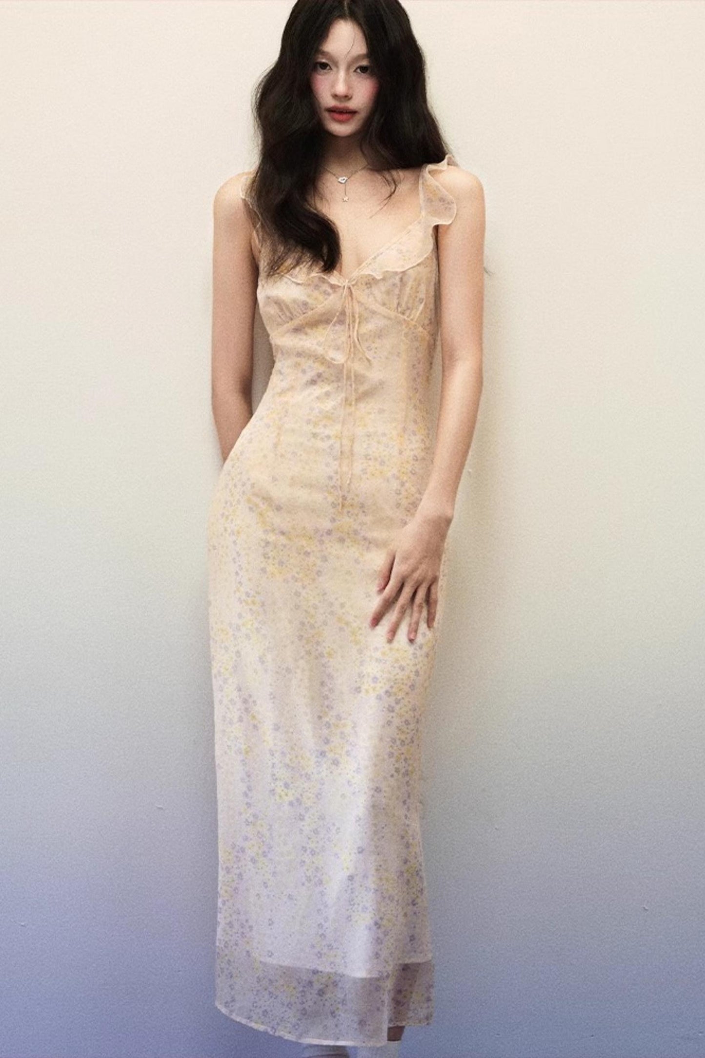 Violet Blossom V-Neck Mini Dress