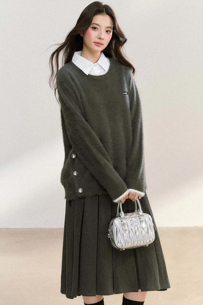 Metal Button Knit Pullover Top