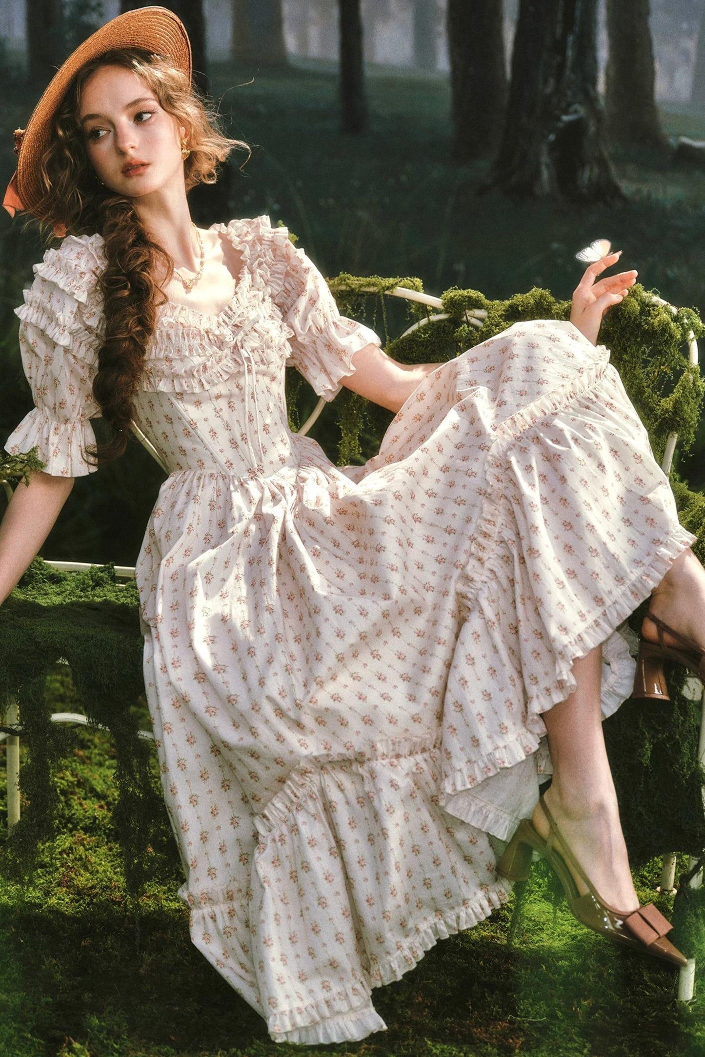 French Floral Fishbone Dress