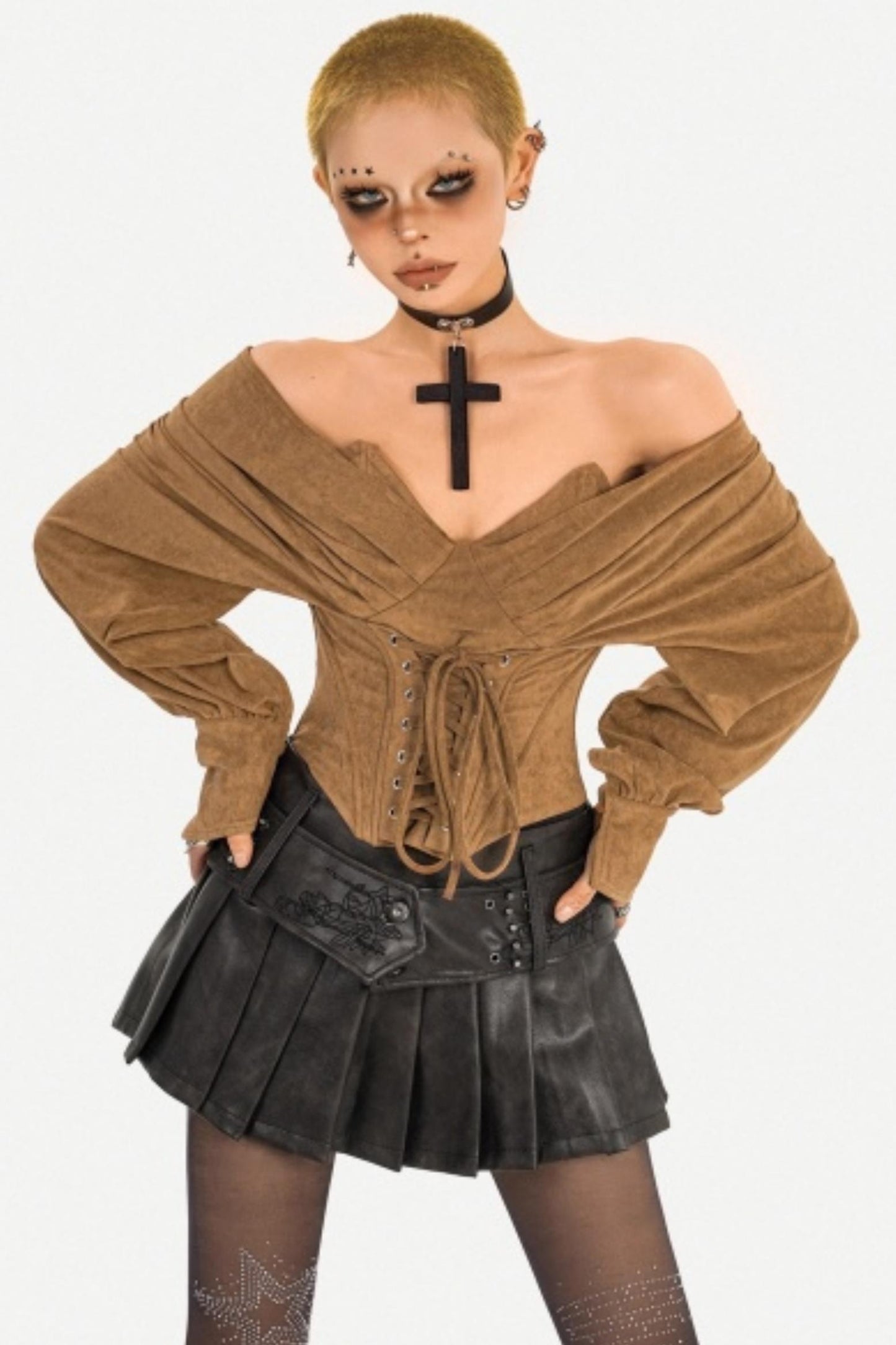 Vintage Leather Pleated Skirt