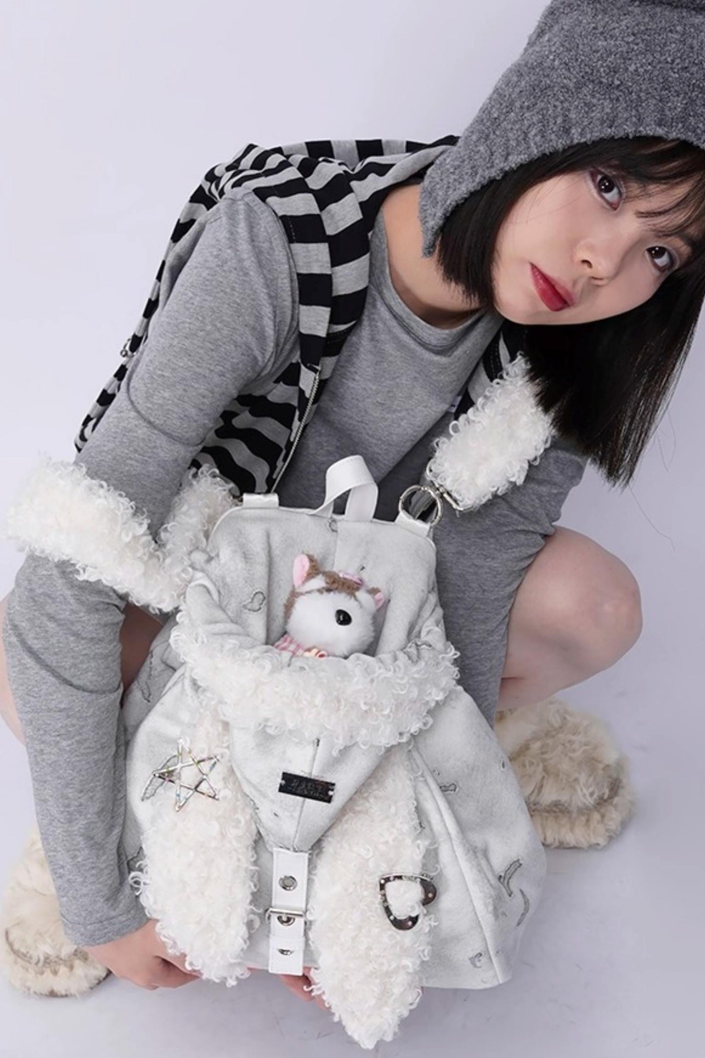 Cute Furry Rabbit Ears Backpack