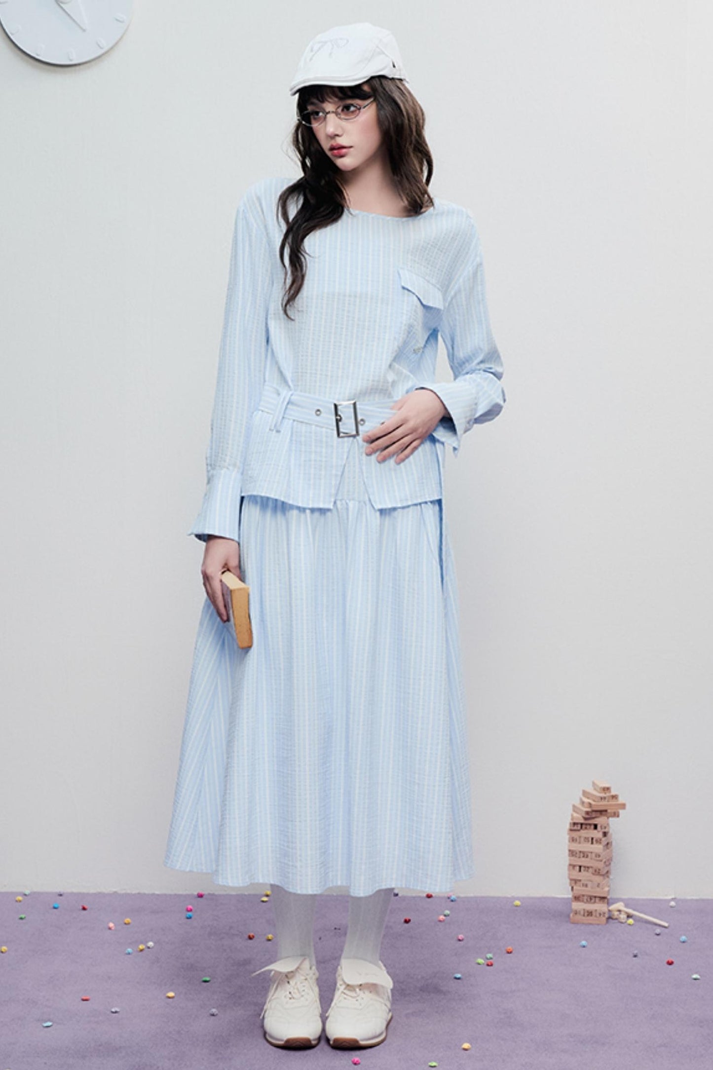 Airy Stripe Two Piece Skirt Set-Up