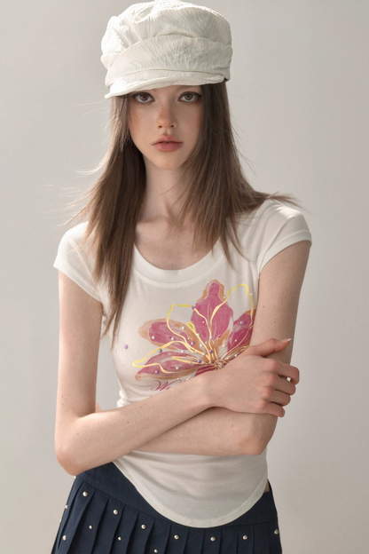 Curved Hem Printed Blouse