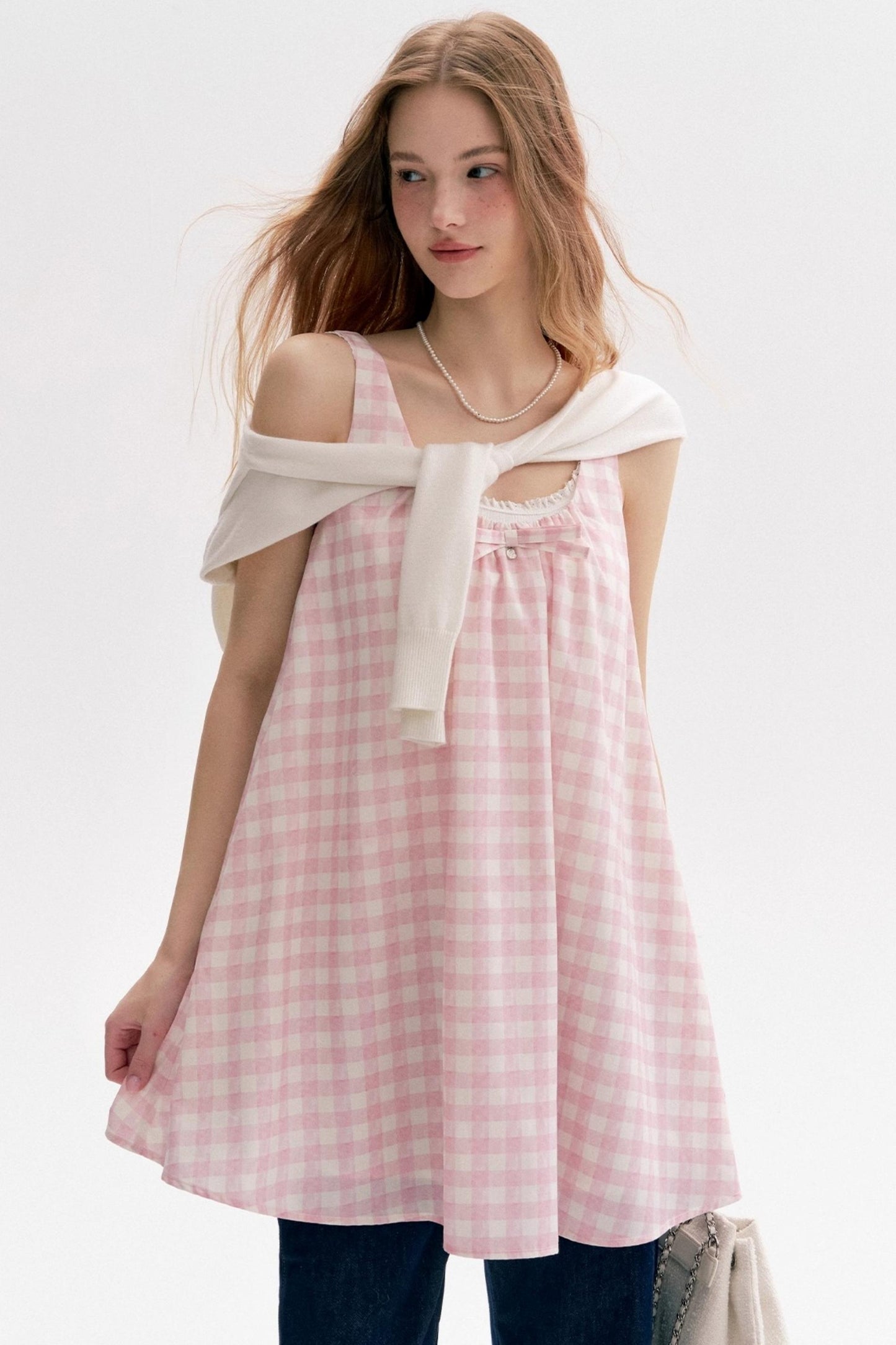 Custom Pink Plaid Pleated Short Dress