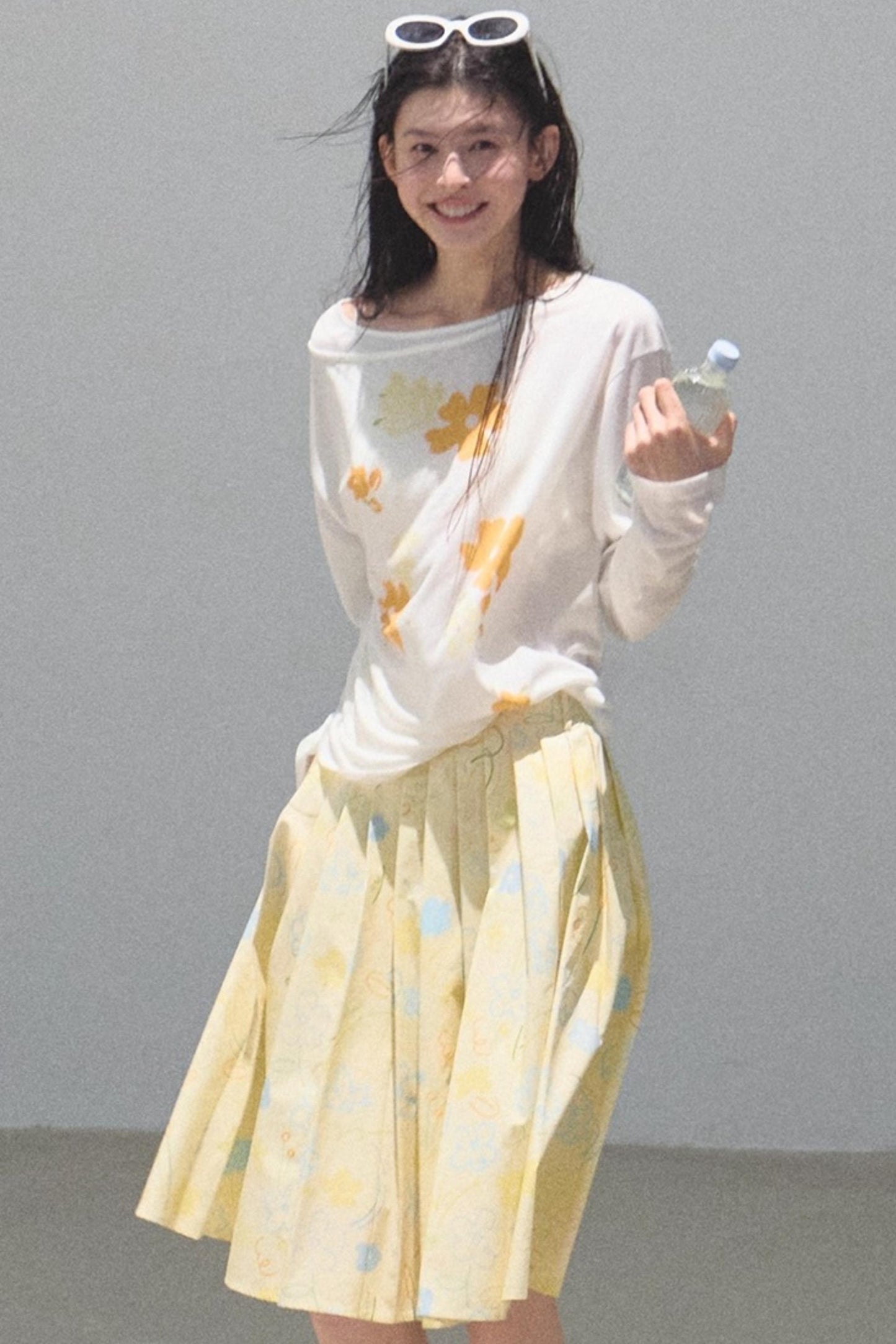 Poplin Pleated Midi Skirt