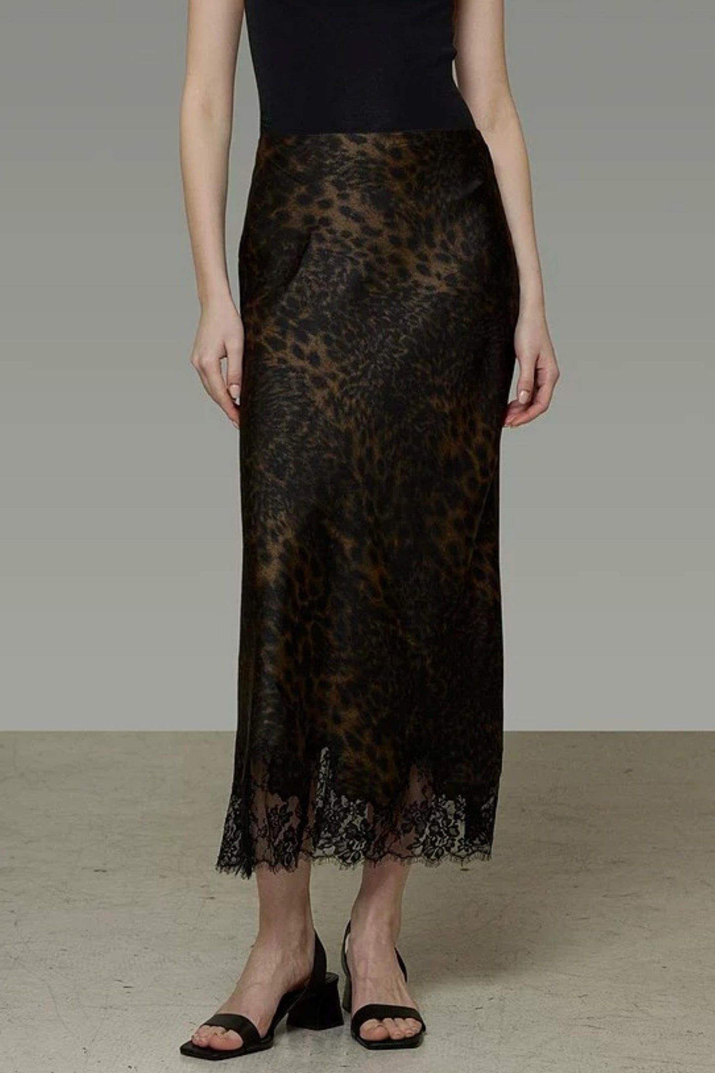 Leopard Lace Hem Skirt