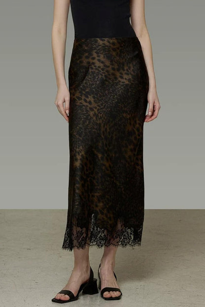 Leopard Lace Hem Skirt