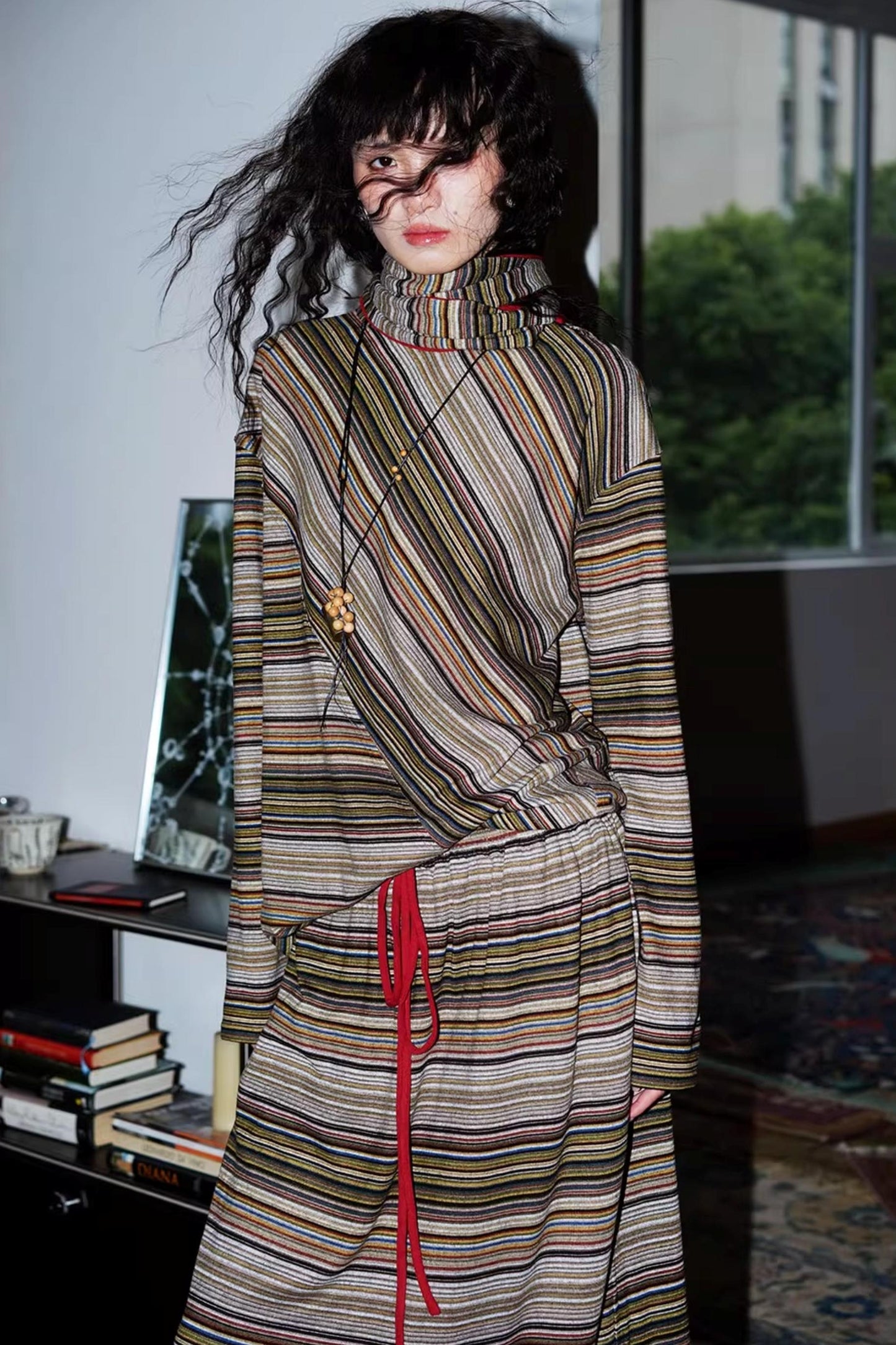 Striped Brushed Long-Sleeved Top