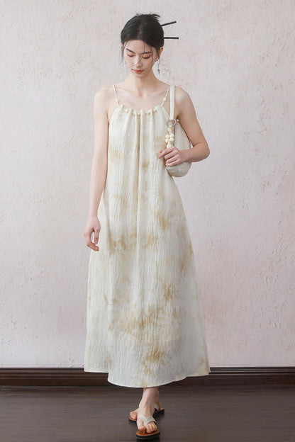 Beige Beaded Camisole Dress