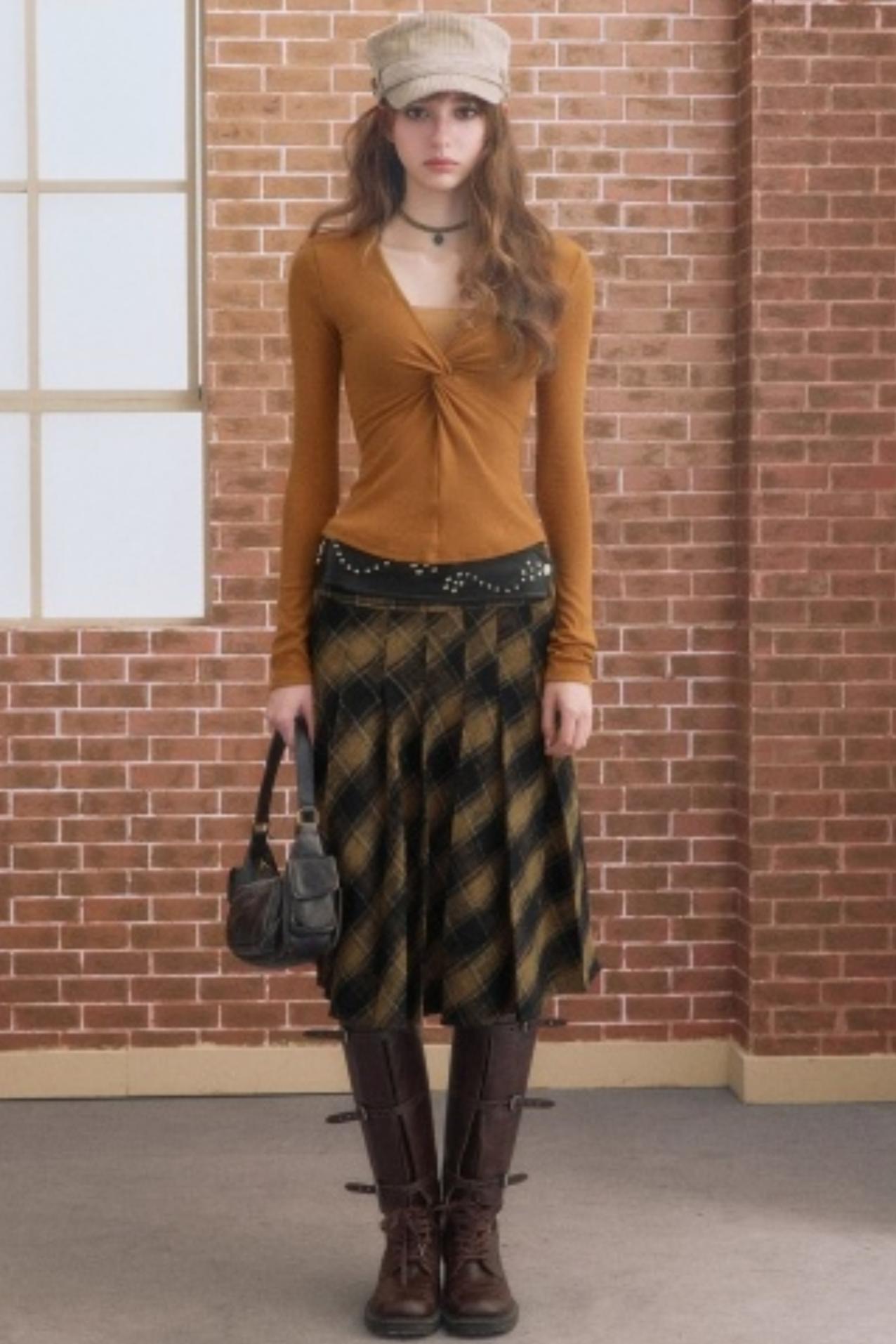 Classic Vintage Plaid Midi Skirt