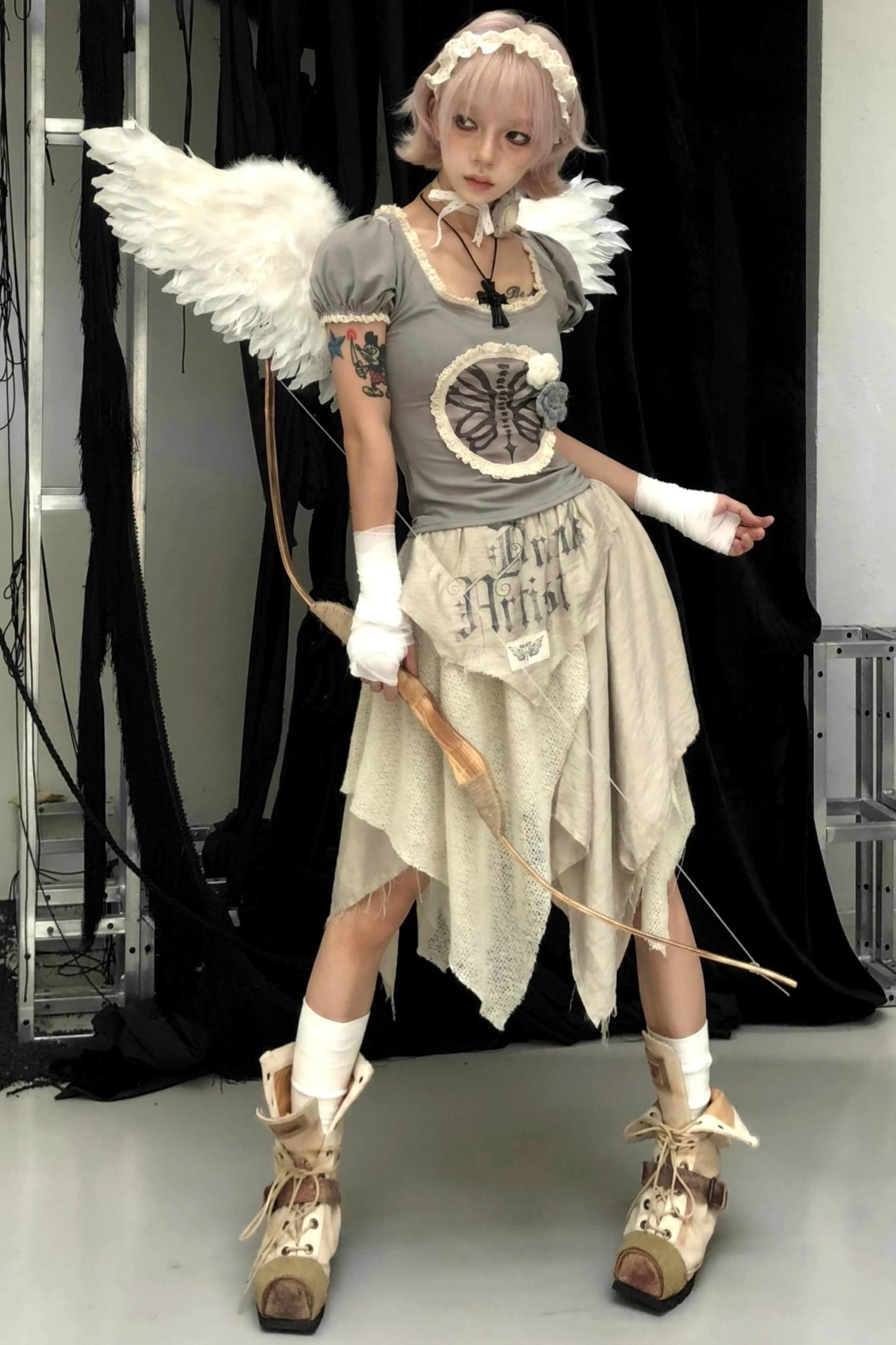 Irregular Splicing Print Skirt