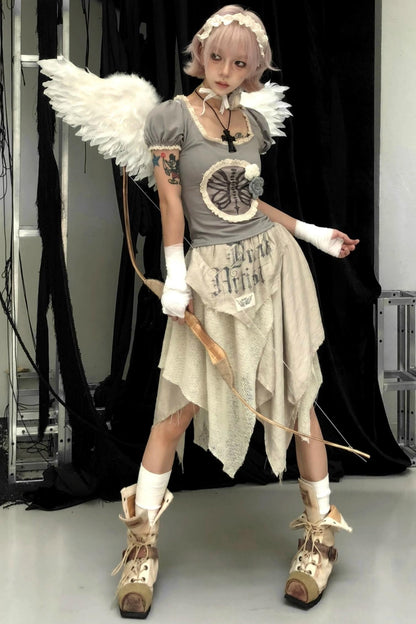 Irregular Splicing Print Skirt