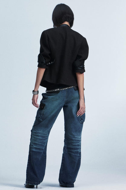 Distressed Denim Patch Pants