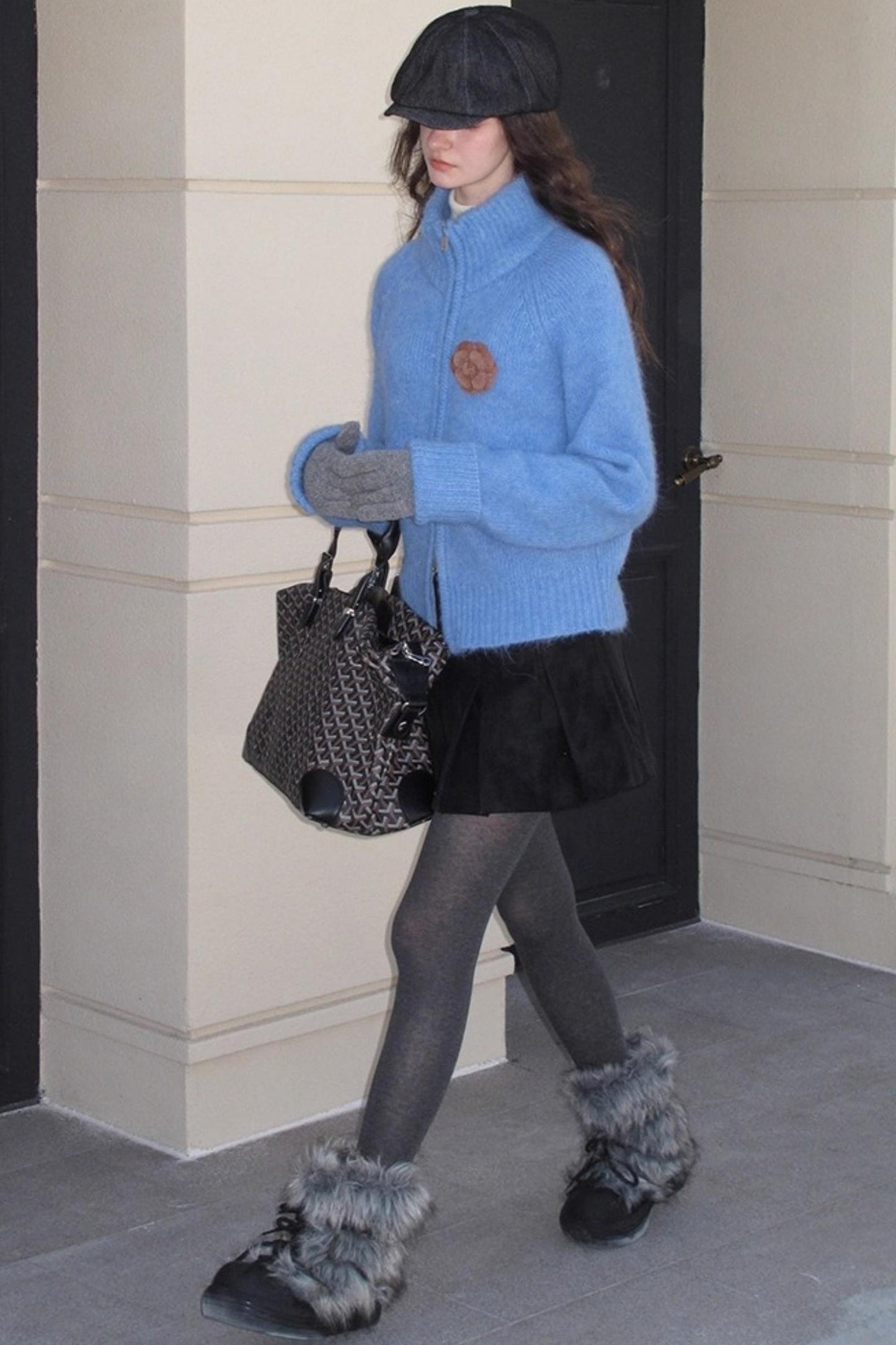 Vintage Distressed Leather Pleated Skirt