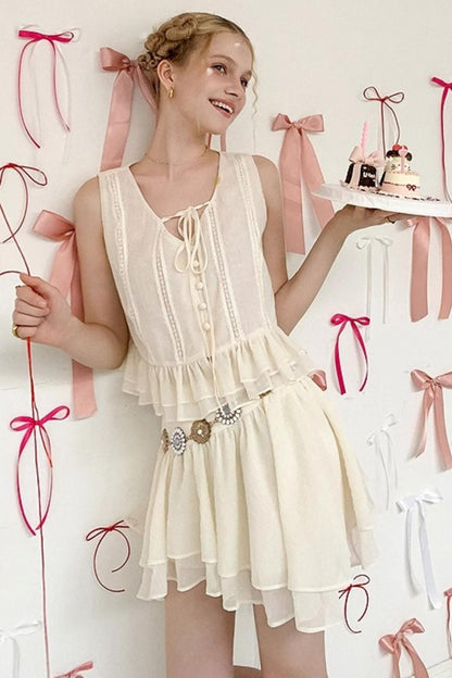 Beige Lace Halter Skirt Set-Up