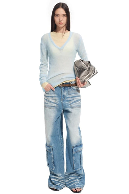 Alpaca Knit Layered V-Neck Long Sleeve Top