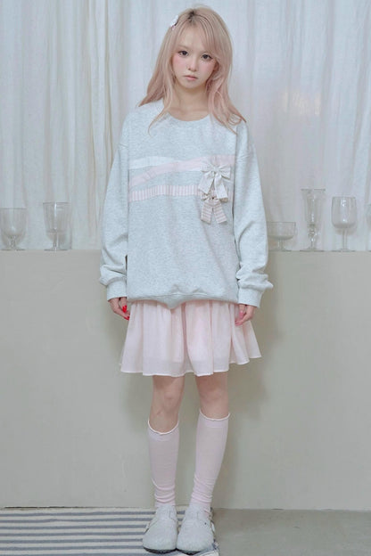 Cotton Bow Patchwork Sweatshirt