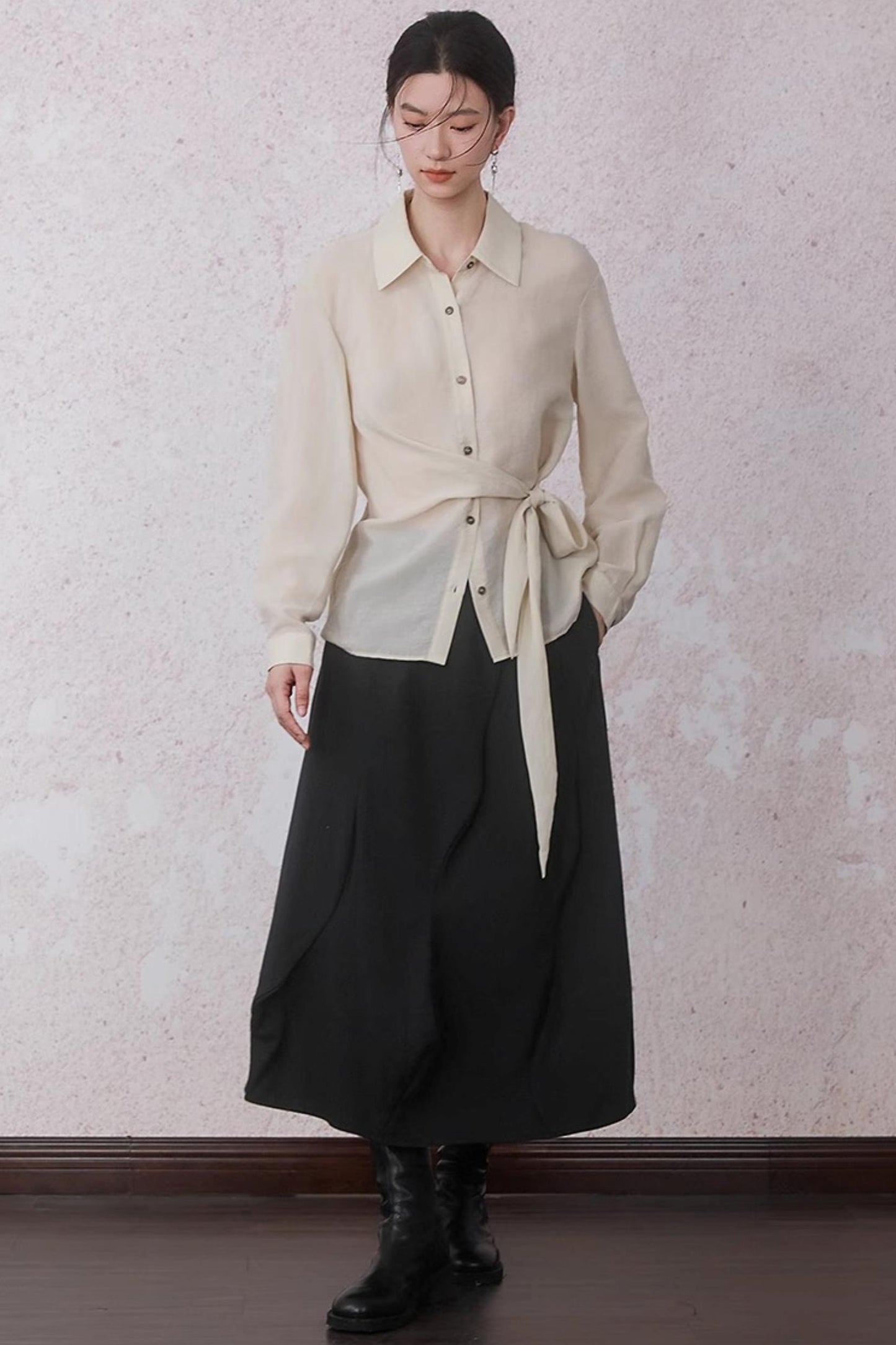 Apricot Color Strap Wrap Shirt