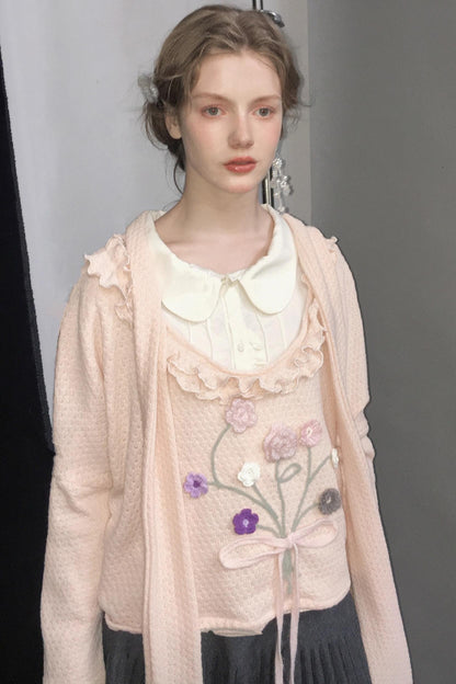 Flower Decoration Fake Two Contrast Top