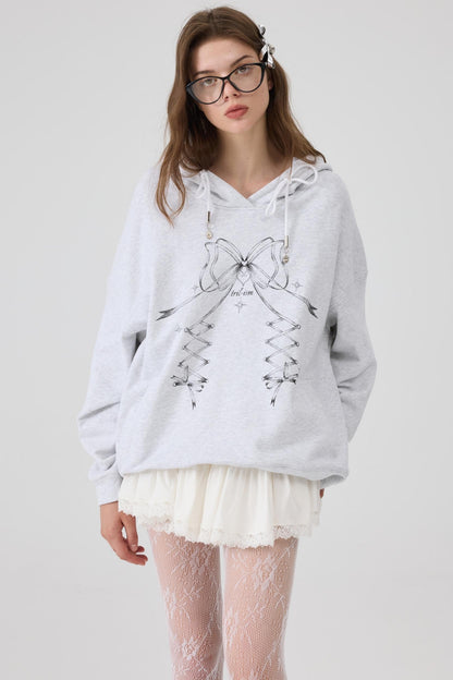 Mist Gray Print Sweatshirt Top