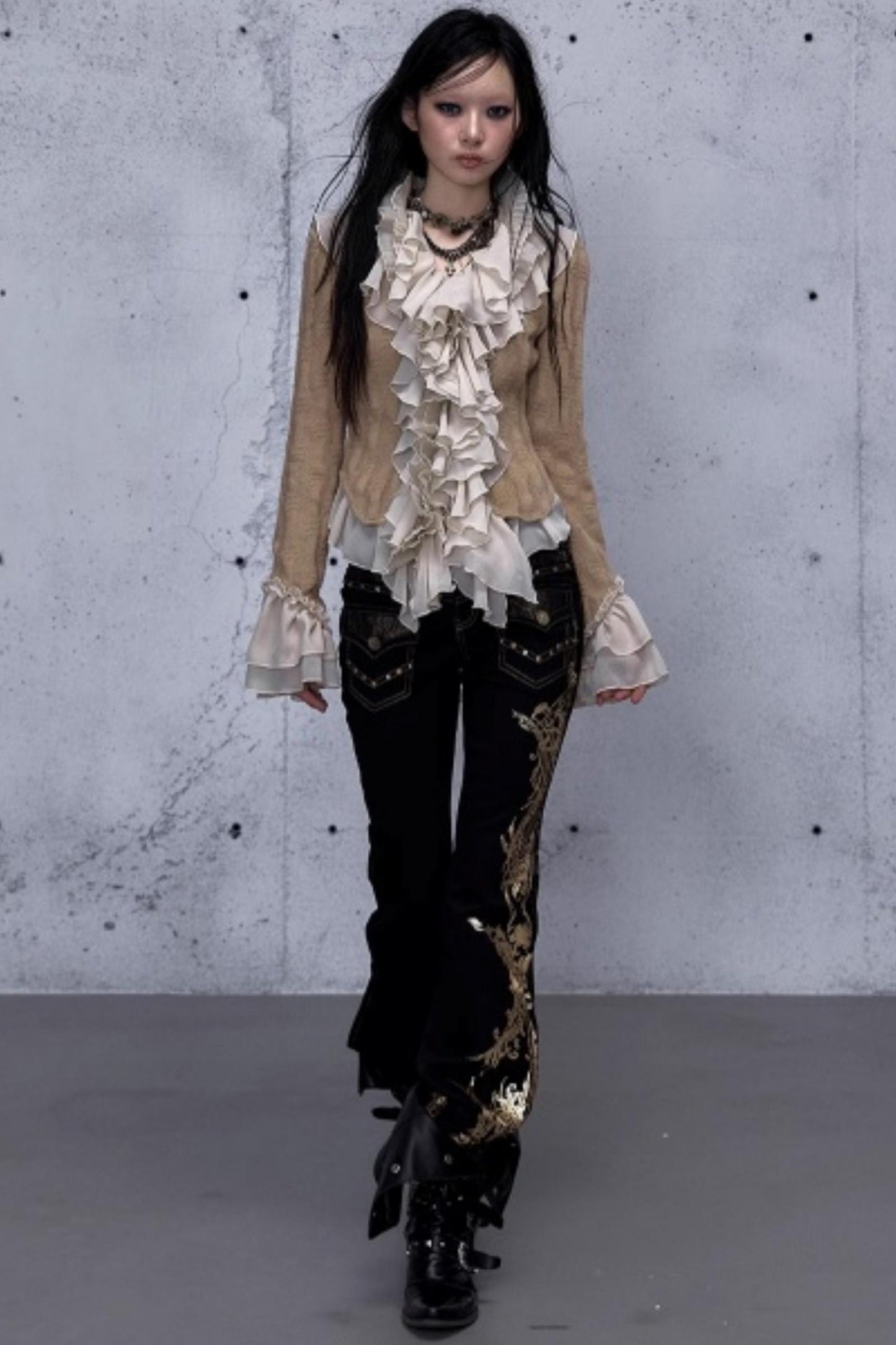 Retro Gold Foil Denim Pants