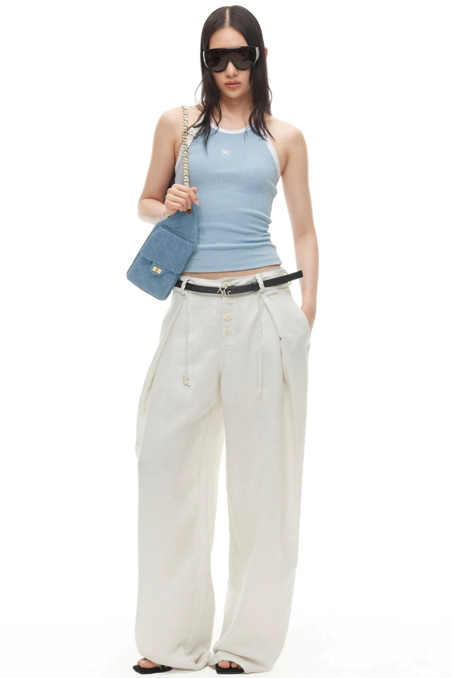 Sand-Washed Color-Blocked Halter Top