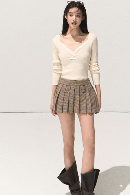 Throbbing Woolen Pleated Culottes Skirt